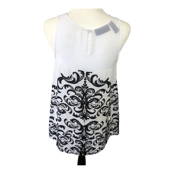 INC Sleeveless black and white sheer sleeveless flowy feminine tunic top Sz 4 - Picture 6 of 10